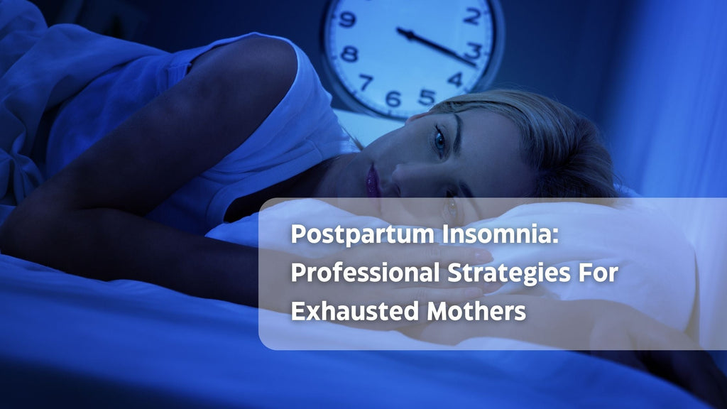 Exhausted mother in bed at 3:15, highlighting postpartum insomnia challenges